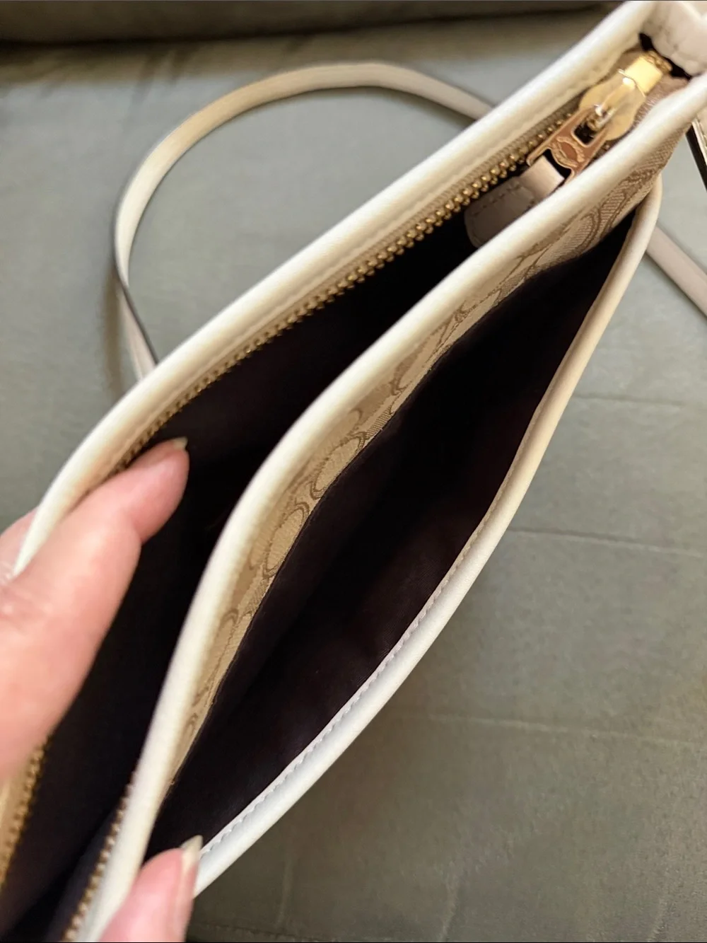 Coach Khaki and Chalk Signature Crossbody, canvas with leather trim   F29960
